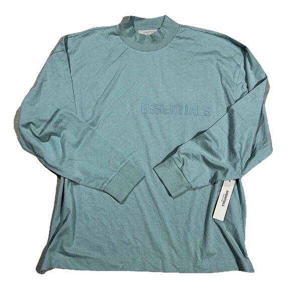 FEAR OF GOD Shirt Mens M Sycamore ESSENTIALS Oversized Mock Long Sleeve NEW - Picture 1 of 9